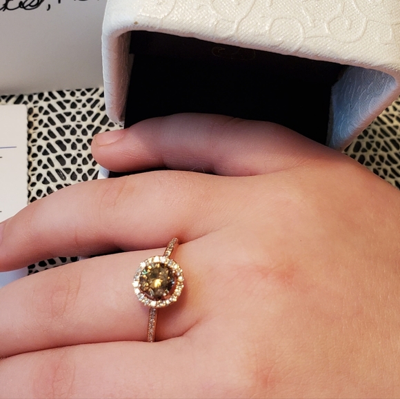 Chocolate and White Diamond Rose Gold Halo Ring - Picture 8 of 8